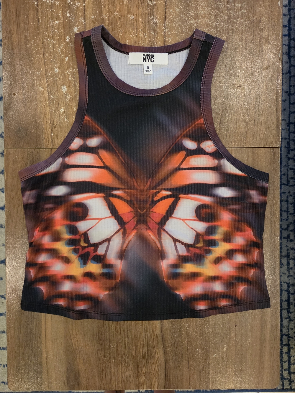 Madden NYC Women's Orange Butterfly Graphic Crop Tank